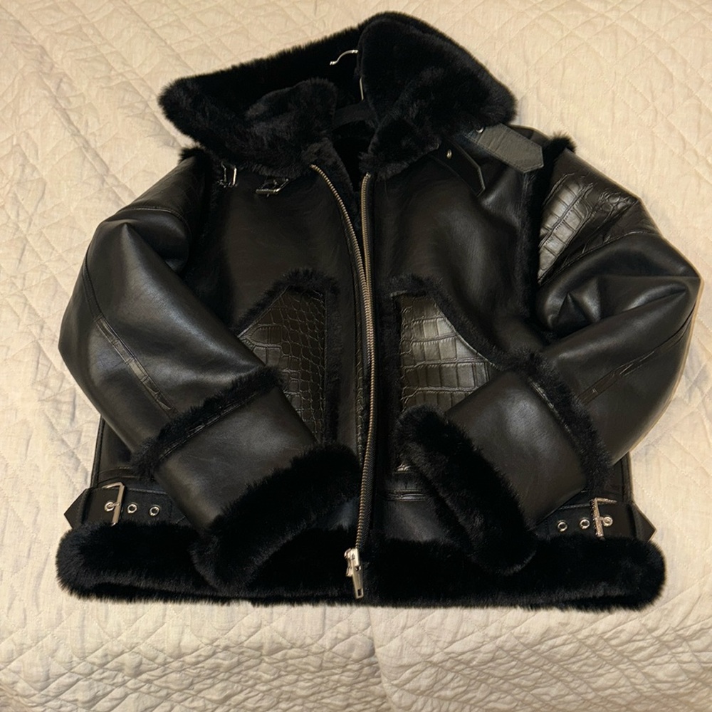 Kooples sport faux leather jacket with crocodile detailing